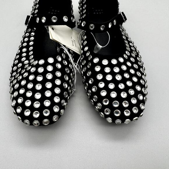 A New Day Flats Womens 8.5 Black Issa Rhinestone Mary Jane Ballet Trendy Cute - Picture 5 of 8